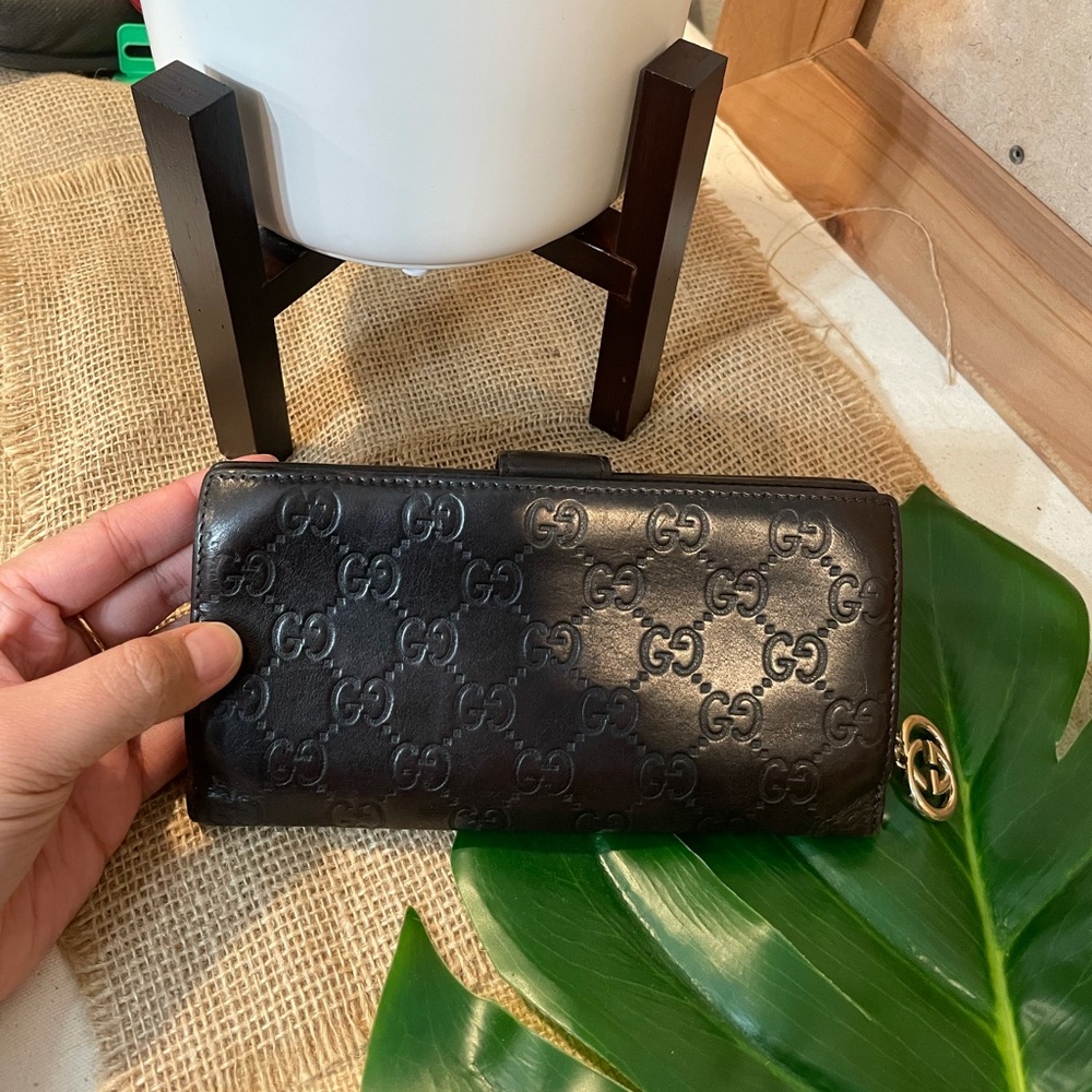Gucci Chocolate Guccissima leather interlocking G long wallet